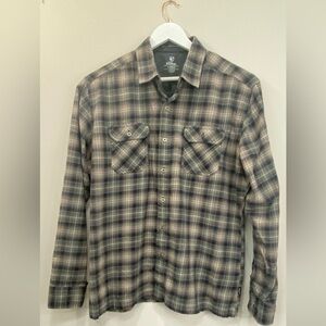 Kuhl Dillingr Black Flannel LS Plaid Shirt Men size XL Utility Hiking Gorpcore